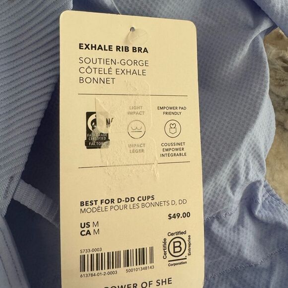 NWT New ATHLETA Exhale Rib Strappy Bra Top Swallowtail Blue D / DD Cup Medium - Picture 6 of 7